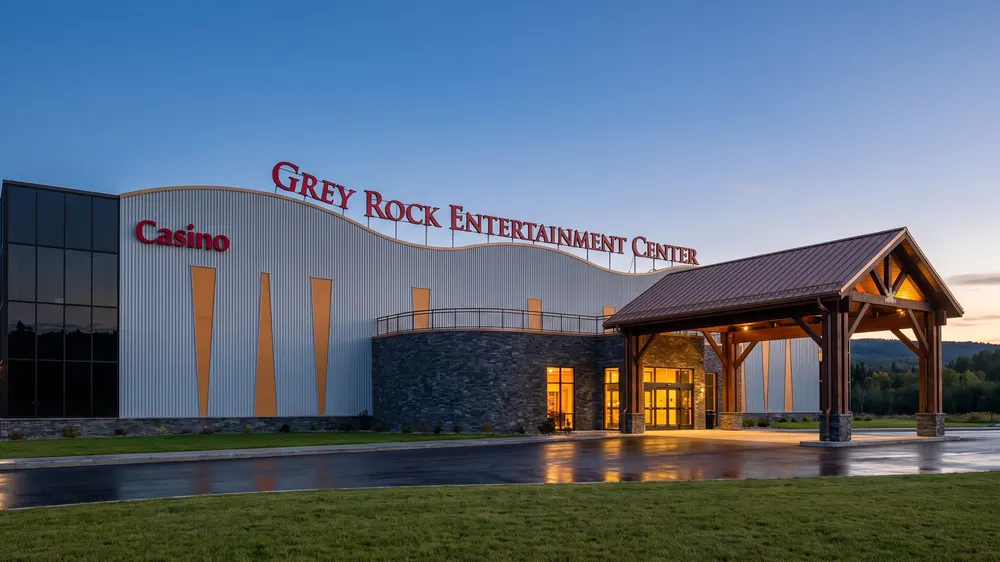 Entrée du Grey Rock Casino au crépuscule